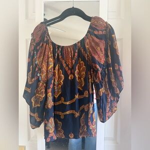 Novella Royale Orange and Blue Smocked Blouse